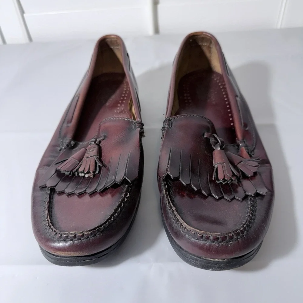 GH Bass Weejuns Loafers Men 10 D Burgundy Leather Tassels USA MADE Slip On Shoes